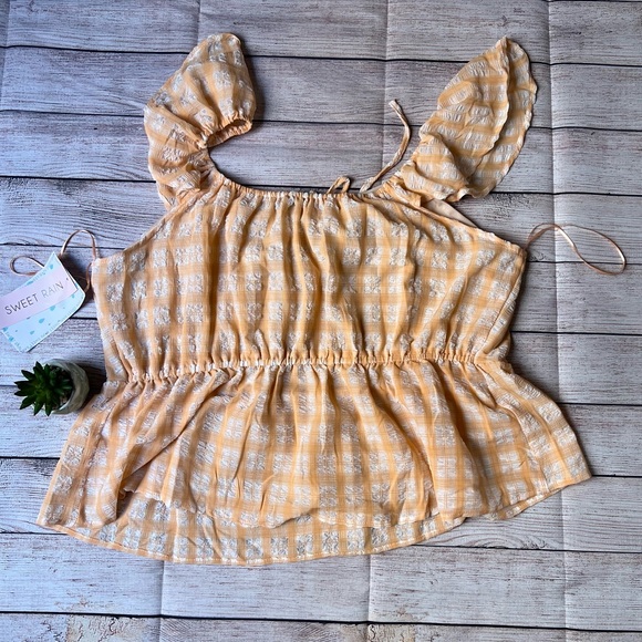 NWT SWEET RAIN 2x Peach and white blouse. - Picture 3 of 4